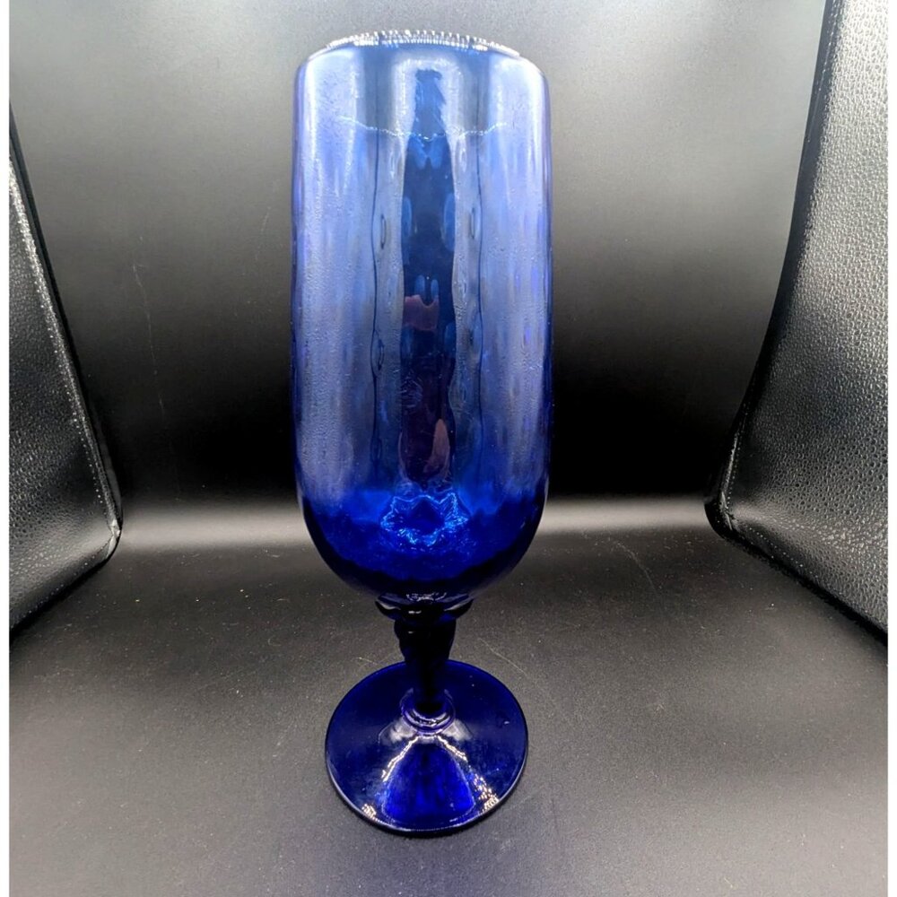 Vintage EMPOLI Italian Optic Art Glass Vase Cobalt Blue Twist Stem Footed 11” - Picture 2 of 14